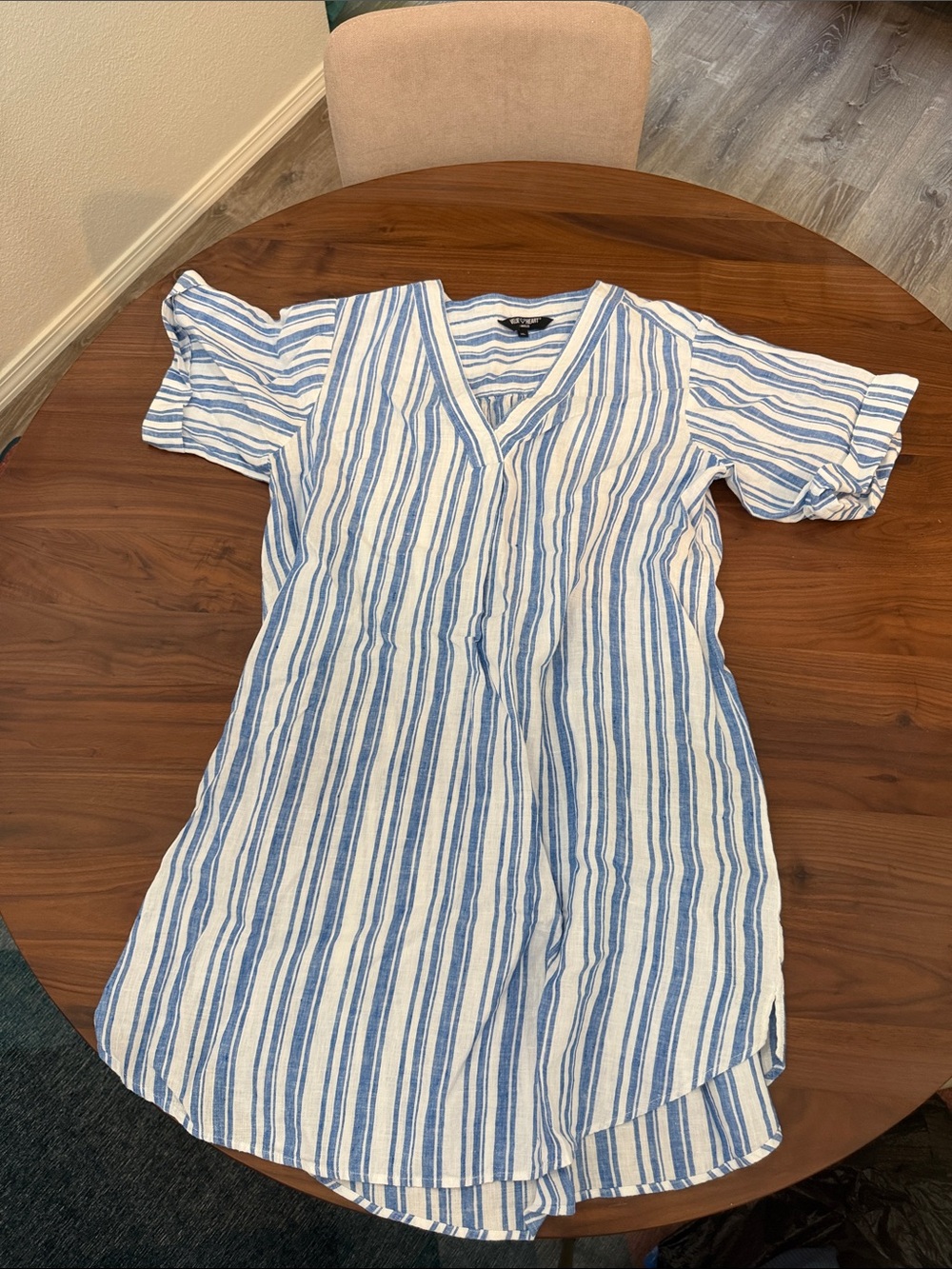 Velvet Heart Blue and White Striped V-Neck Midi Dress